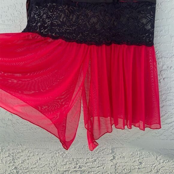 Coquette Women's Crotchless Teddy XL Red/White/Black Feather Trim Lace - Picture 8 of 11